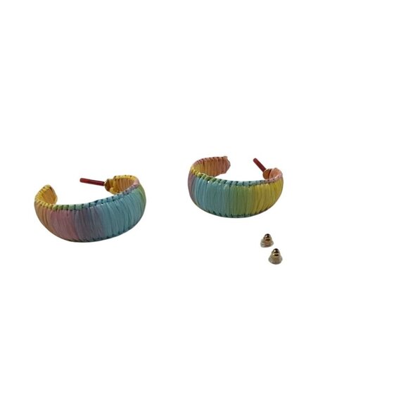 Handmade Raffia Hoop Earrings Rainbow Wrap Korean Summer Beach Party Jewelry - Picture 6 of 8